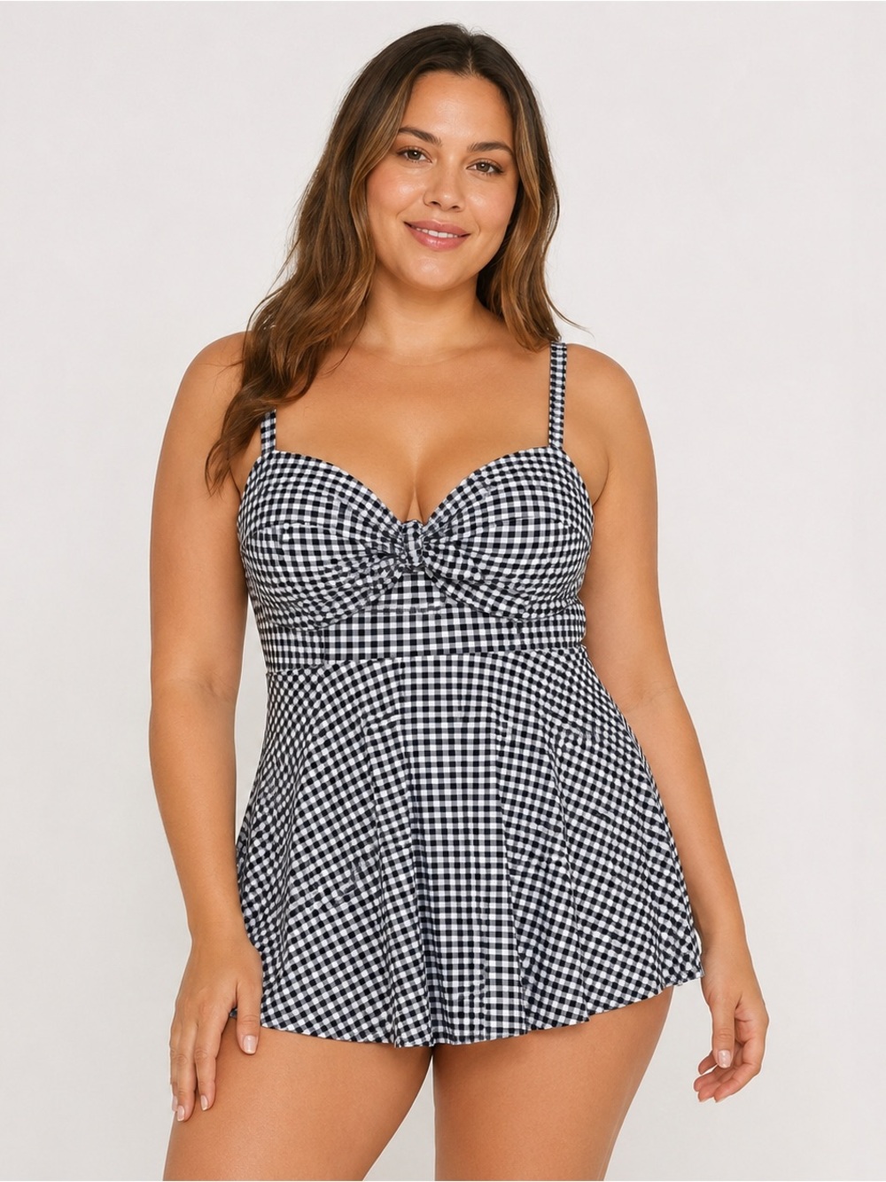 Torrid 3 3X Black White Gingham Swim Dress Plus Push Up